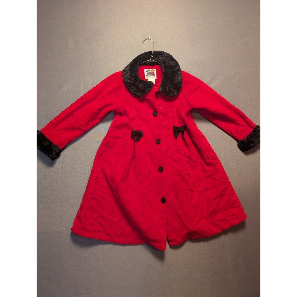 Pete’s Partner Dress Coat Toddler Girls 6X Red Fleece Bow Detail Faux Fur Collar